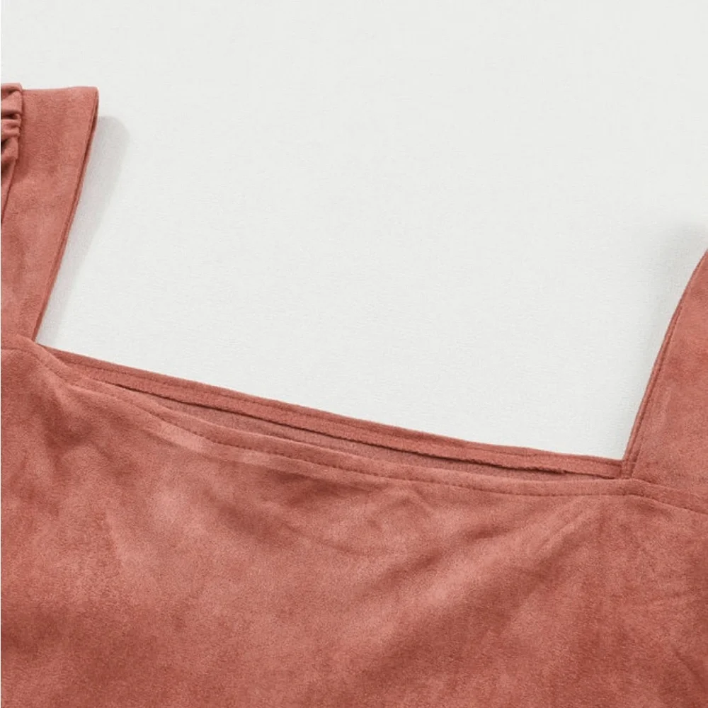 *Host Pick!๐ Brown Boho Suede Square Neck Mini Swing Dress with Square Neckline - Picture 9 of 15